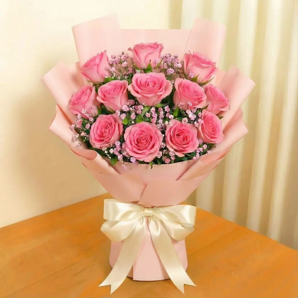 12 Pink Roses