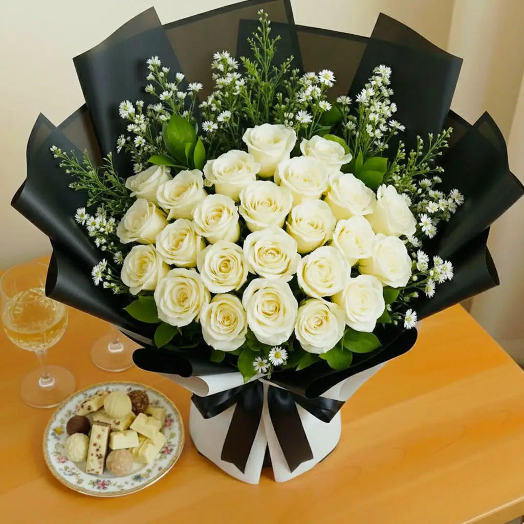 Luxury Two Dozen White Roses