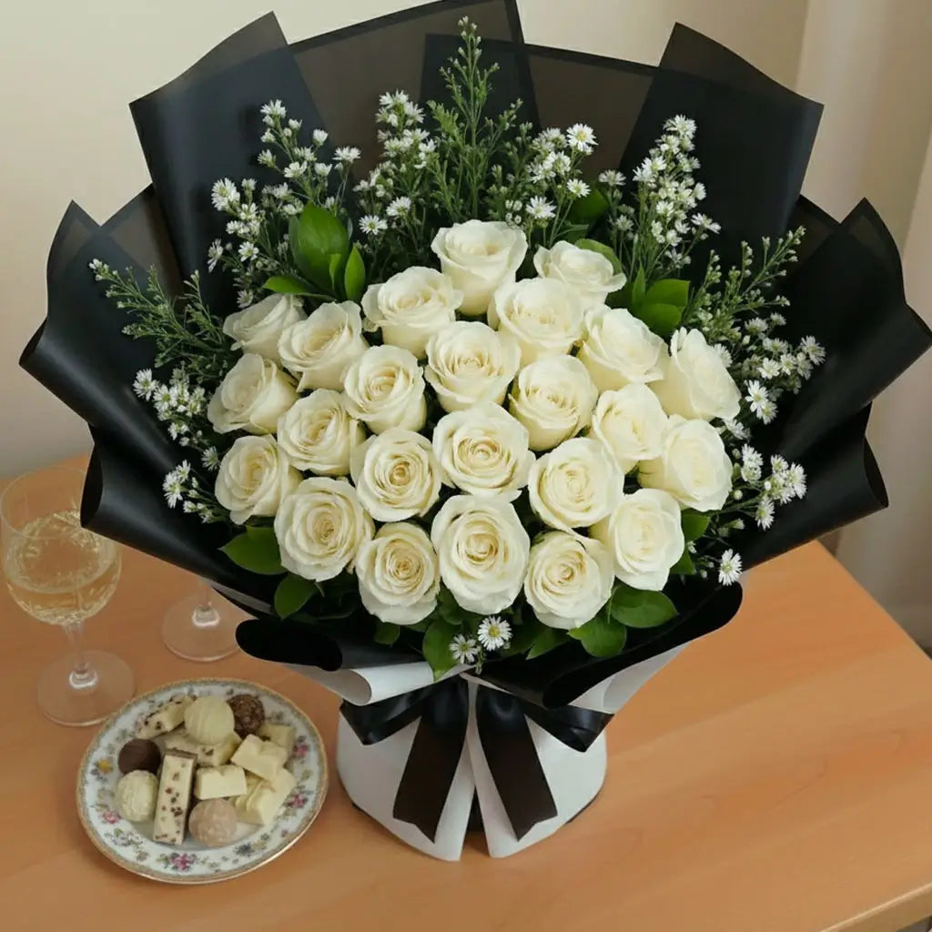 Luxury Two Dozen White Roses